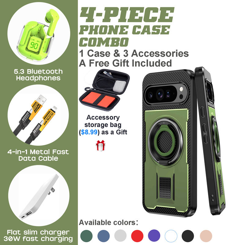 Google Pixel 9/8 Series 4-Piece Combo with Kickstand & Breathable Design Google Pixel 9/8 Series 4-Piece Combo with Kickstand & Breathable Design