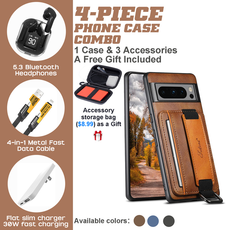 Google Pixel 9/8/7 Series 4-Piece Combo with PU Leather Card Holder Google Pixel 9/8/7 Series 4-Piece Combo with PU Leather Card Holder