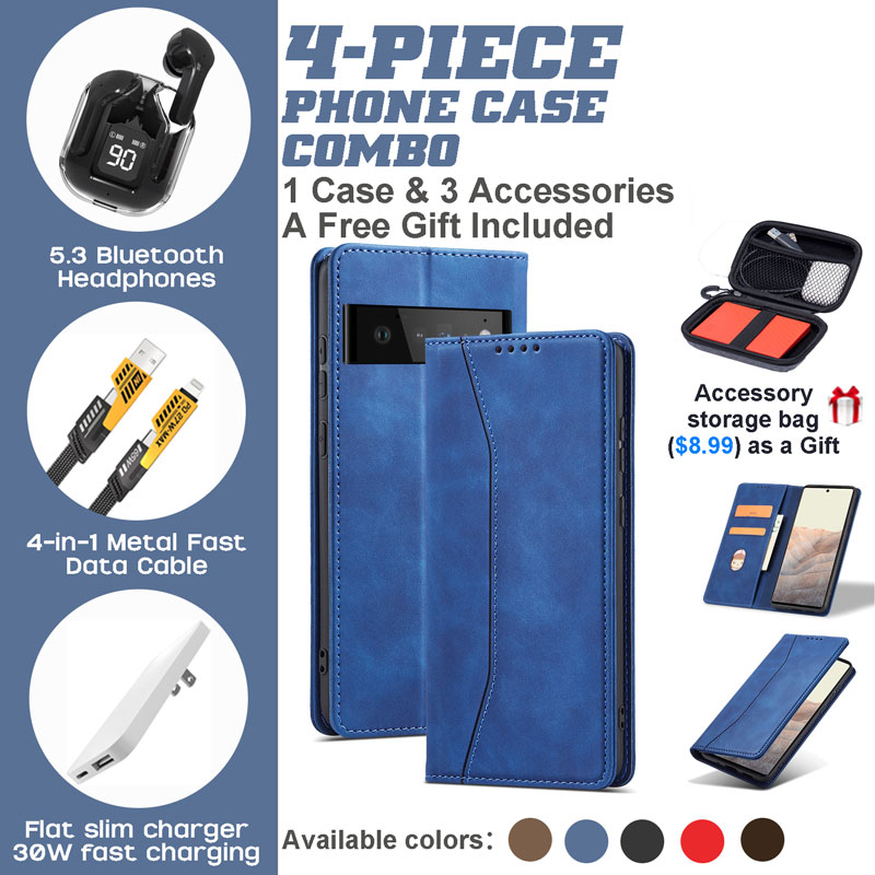 Google Pixel 9/8/7 Series 4-Piece Combo with Folio Wallet Case Google Pixel 9/8/7 Series 4-Piece Combo with Folio Wallet Case