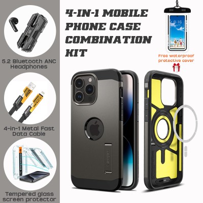 Ultimate Magnetic iPhone Case Bundle: Stand + Noise-Cancelling Earbuds + 4-in-1 Cable