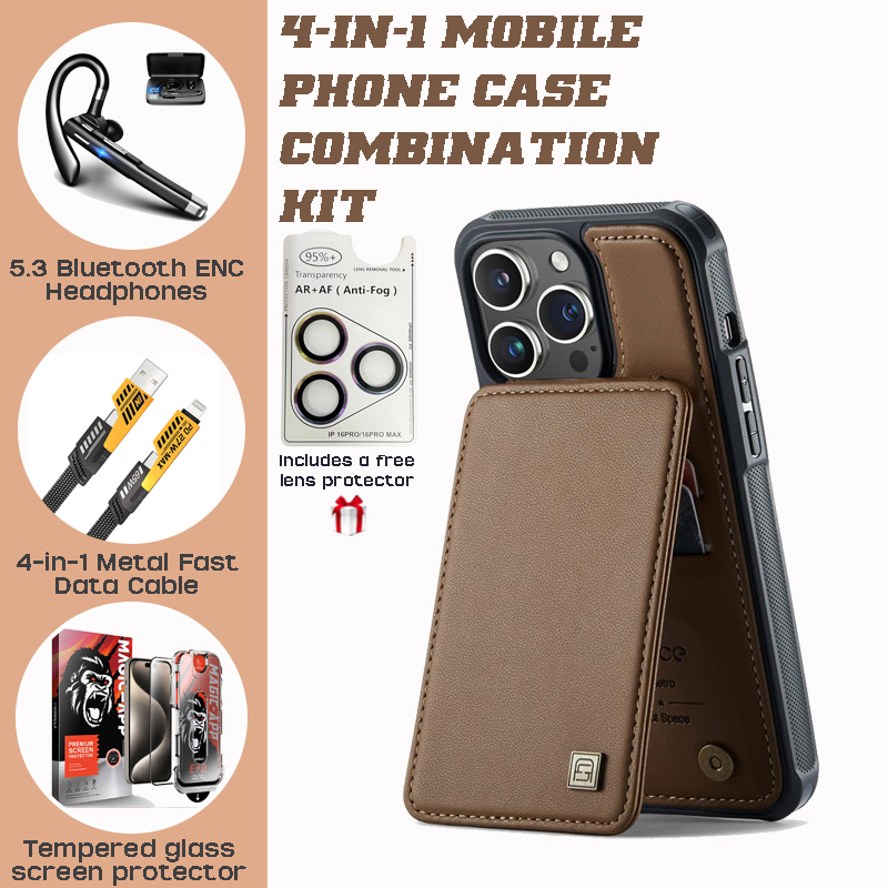 Premium Leather iPhone Business Case Combo: RFID Card Holder, Bluetooth Earbuds, 4-in-1 Charger & Accessories | WITTYCOMBO Premium Leather iPhone Business Case Combo: RFID Card Holder, Bluetooth Earbuds, 4-in-1 Charger & Accessories | WITTYCOMBO