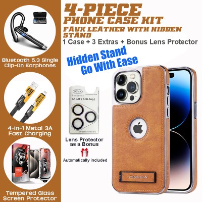 4-in-1 PU Leather iPhone Business Case Set with Invisible Stand & Accessories by WITTYCOMBO