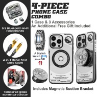 Retro American Phone Case Bundle: Magnetic Case, BT Earbuds & LED Watch