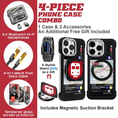 Urban Metro Phone Case Set: Magnetic Case, 4-in-1 Charger + LED Watch