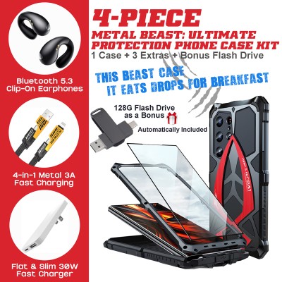 Galaxy S24 Ultra TPU+Metal Case: Hi-Fi Earbuds, 4-in-1 Cable & USB Flash Drive