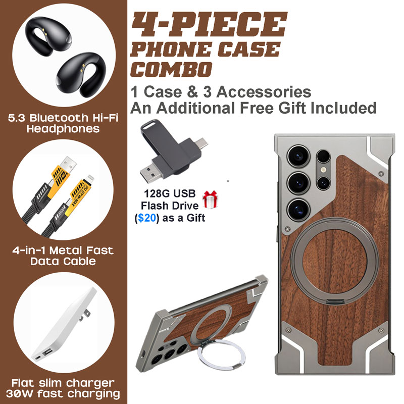 S23 Ultra/S24 Ultra Walnut Case Set: Hi-Fi Earbuds + 30W Fast Charging S23 Ultra/S24 Ultra Walnut Case Set: Hi-Fi Earbuds + 30W Fast Charging